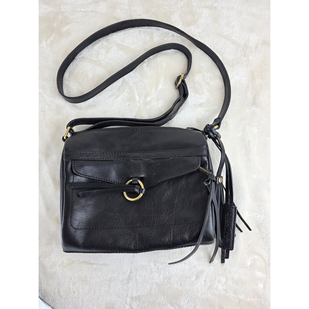 Diba True Black Leather Crossbody Bag‎ Ring Detail Tassel Adjustable Strap